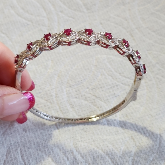 Ruby Bangle in Silver Setting - Picture 1 of 8